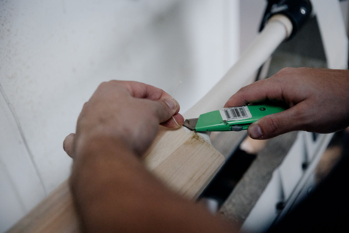 Repairing a cracked cricket bat in the JPGavan workshop, Rydalmere Sydney