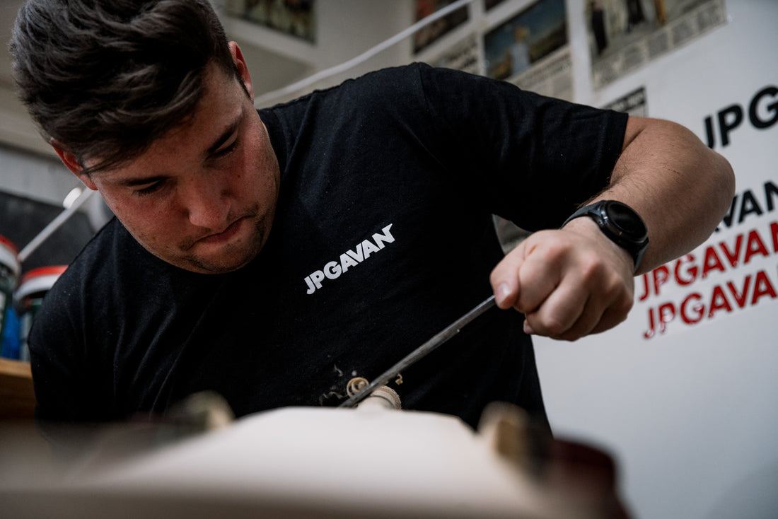 Josh Gavan shaping a cricket bat at the JPGavan Sydney workshop