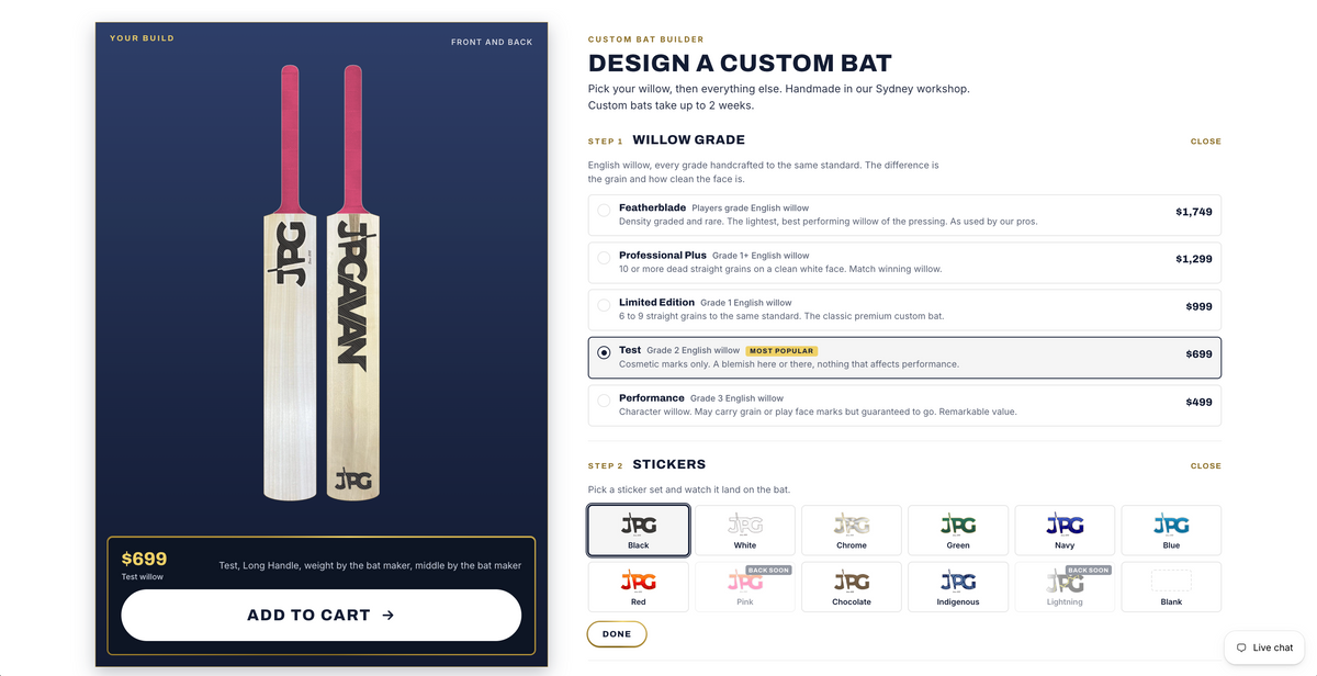 The JPGavan custom bat builder