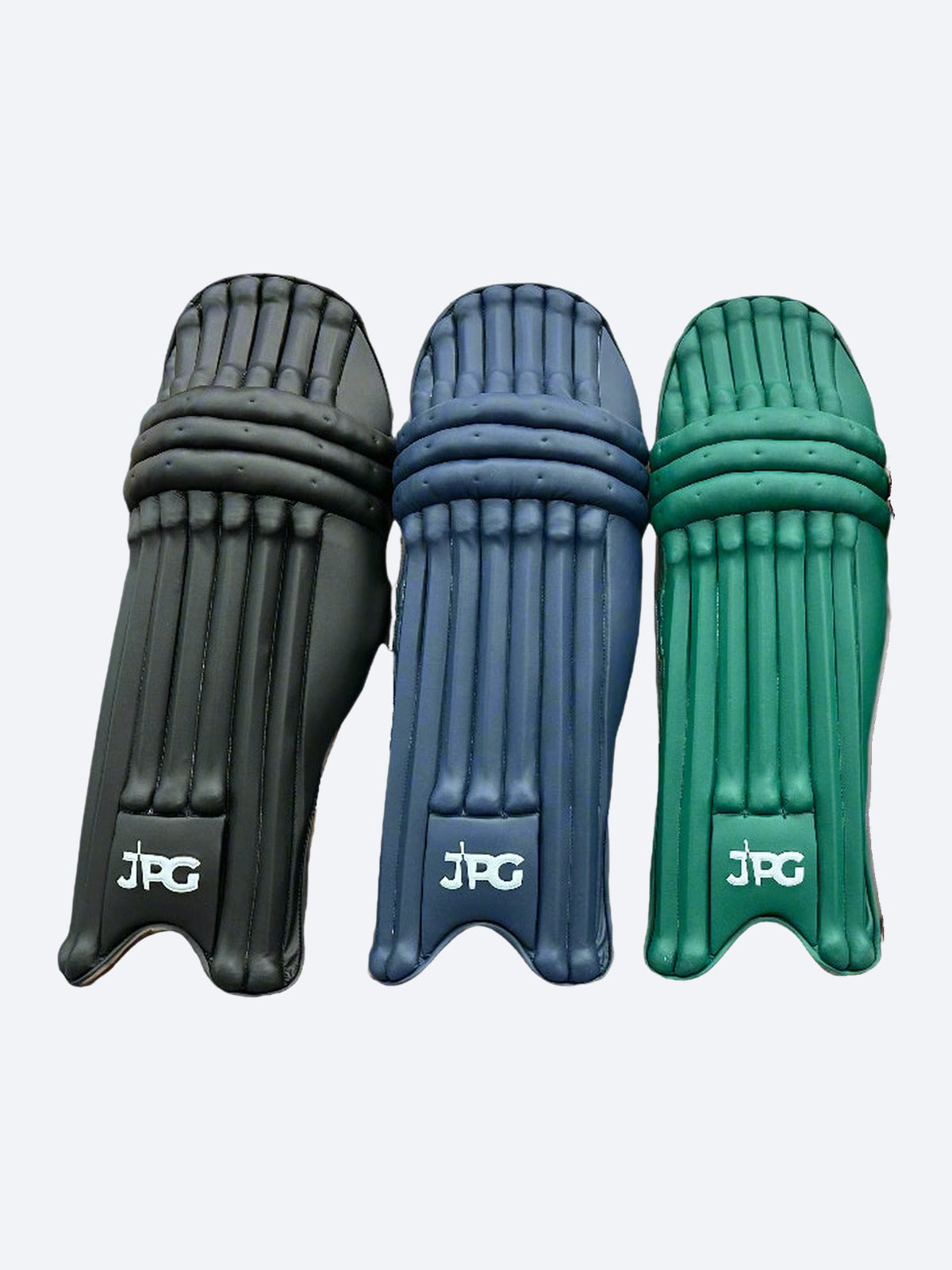 Coloured Featherblade cricket batting pads in black, navy and green