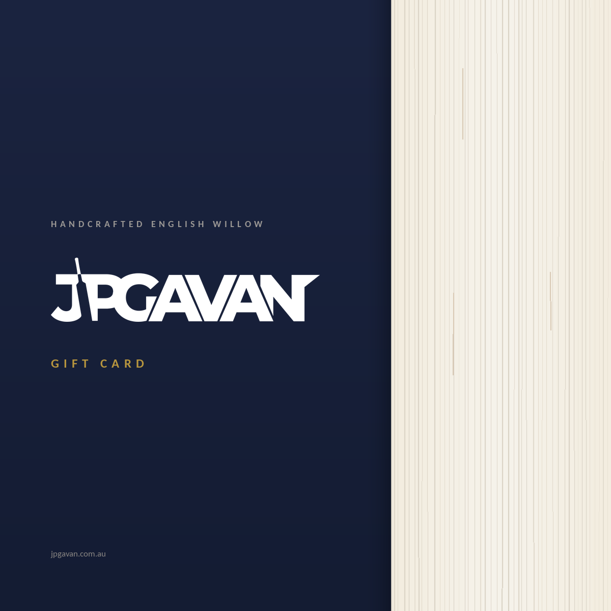 JPGavan cricket gift card - a gift for cricketers, redeemable on handmade English willow bats, custom builds, repairs and gear